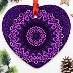 Mandala Purple Mandalas Balance Heart Ornament (two Sides) by Sapixe