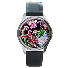 Lilac And Lillies 3 Round Metal Watch