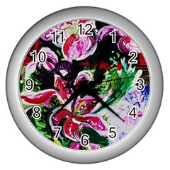 Lilac And Lillies 3 Wall Clocks (silver)  by bestdesignintheworld