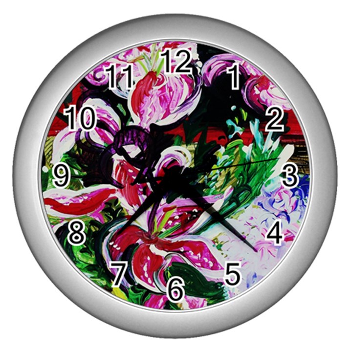 Lilac And Lillies 3 Wall Clocks (Silver) 