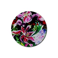 Lilac And Lillies 3 Rubber Round Coaster (4 Pack)  by bestdesignintheworld