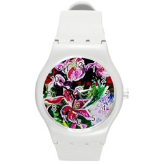 Lilac And Lillies 3 Round Plastic Sport Watch (m) by bestdesignintheworld