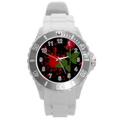 Background Texture Stain Round Plastic Sport Watch (L)