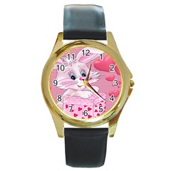 Love Celebration Gift Romantic Round Gold Metal Watch by Sapixe