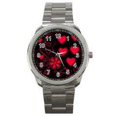 Background Hearts Ornament Romantic Sport Metal Watch by Sapixe