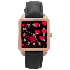 Background Hearts Ornament Romantic Rose Gold Leather Watch  by Sapixe