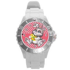 Illustration Rabbit Easter Round Plastic Sport Watch (l) by Sapixe