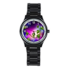 Leaves Green Leaves Background Stainless Steel Round Watch by Sapixe