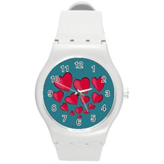 Background Desktop Hearts Heart Round Plastic Sport Watch (m) by Sapixe