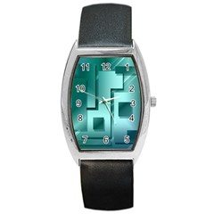 Green Figures Rectangles Squares Mirror Barrel Style Metal Watch by Sapixe