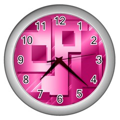 Pink Figures Rectangles Squares Mirror Wall Clocks (silver)  by Sapixe