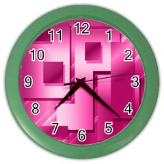 Pink Figures Rectangles Squares Mirror Color Wall Clocks by Sapixe