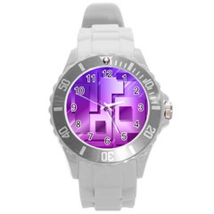 Purple Figures Rectangles Geometry Squares Round Plastic Sport Watch (l) by Sapixe