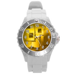 Yellow Gold Figures Rectangles Squares Mirror Round Plastic Sport Watch (l) by Sapixe