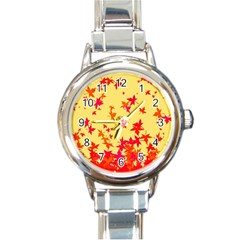 Leaves Autumn Maple Drop Listopad Round Italian Charm Watch by Sapixe