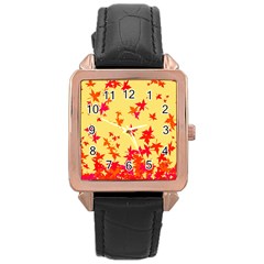 Leaves Autumn Maple Drop Listopad Rose Gold Leather Watch  by Sapixe