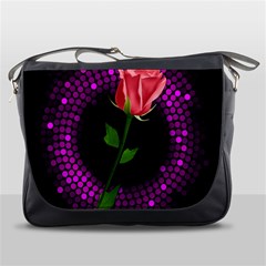 Rosa Black Background Flash Lights Messenger Bags by Sapixe