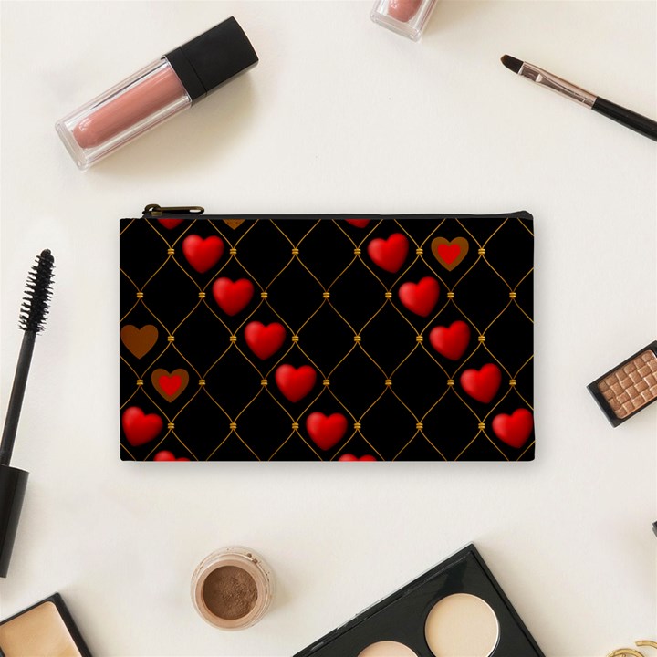 Background Texture Texture Hearts Cosmetic Bag (Small) 