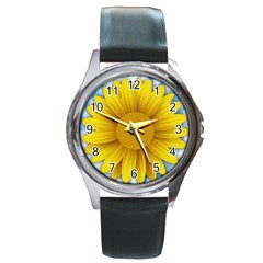 Plant Flower Flowers Bokeh Sky Round Metal Watch by Sapixe