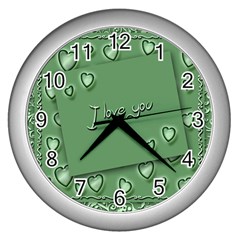 Card I Love You Heart Romantic Wall Clocks (silver) 