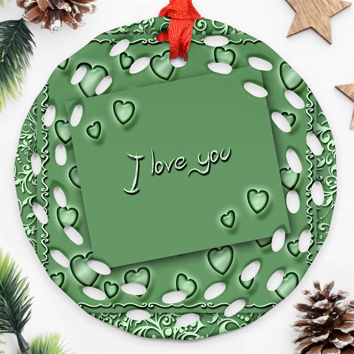 Card I Love You Heart Romantic Ornament (Round Filigree)