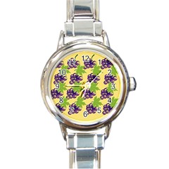 Grapes Background Sheet Leaves Round Italian Charm Watch by Sapixe