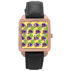 Grapes Background Sheet Leaves Rose Gold Leather Watch  by Sapixe