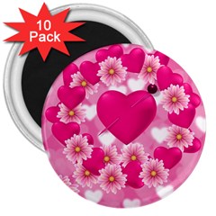 Background Flowers Texture Love 3  Magnets (10 Pack)  by Sapixe