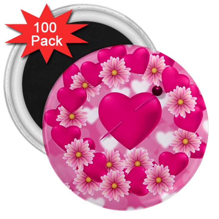 Background Flowers Texture Love 3  Magnets (100 pack)