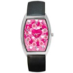 Background Flowers Texture Love Barrel Style Metal Watch Front