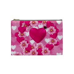 Background Flowers Texture Love Cosmetic Bag (medium)  by Sapixe