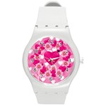 Background Flowers Texture Love Round Plastic Sport Watch (M) Front