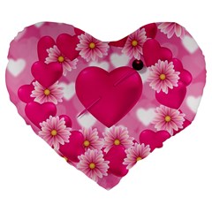 Background Flowers Texture Love Large 19  Premium Flano Heart Shape Cushions