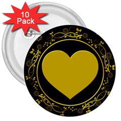 Background Heart Romantic Love 3  Buttons (10 Pack)  by Sapixe