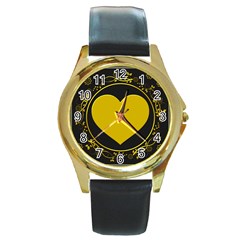 Background Heart Romantic Love Round Gold Metal Watch by Sapixe