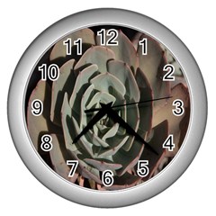 Succulent Green Pink Rosettes Wall Clocks (silver)  by Sapixe