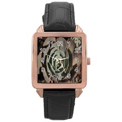 Succulent Green Pink Rosettes Rose Gold Leather Watch  by Sapixe