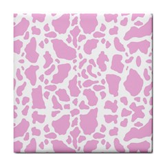 White Pink Cow Print Tile Coasters by LoolyElzayat