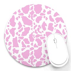 White Pink Cow Print Round Mousepads by LoolyElzayat