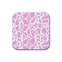 White Pink Cow Print Rubber Coaster (square)  by LoolyElzayat