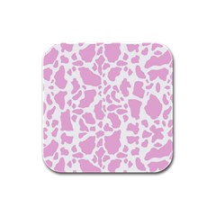 White Pink Cow Print Rubber Square Coaster (4 Pack)  by LoolyElzayat