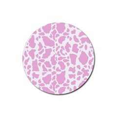 White Pink Cow Print Rubber Coaster (round)  by LoolyElzayat