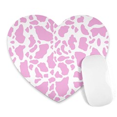 White Pink Cow Print Heart Mousepads by LoolyElzayat