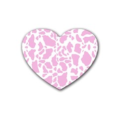 White Pink Cow Print Rubber Coaster (heart)  by LoolyElzayat