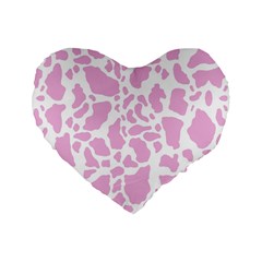 White Pink Cow Print Standard 16  Premium Heart Shape Cushions by LoolyElzayat