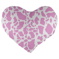 White Pink Cow Print Large 19  Premium Heart Shape Cushions by LoolyElzayat