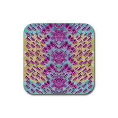 Climbing And Loving Beautiful Flowers Of Fantasy Floral Rubber Coaster (square)  by pepitasart