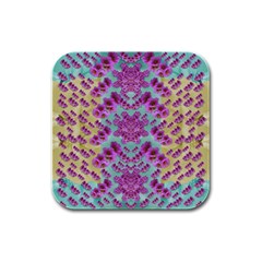 Climbing And Loving Beautiful Flowers Of Fantasy Floral Rubber Square Coaster (4 Pack)  by pepitasart