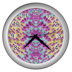 Climbing And Loving Beautiful Flowers Of Fantasy Floral Wall Clocks (silver)  by pepitasart