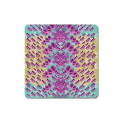 Climbing And Loving Beautiful Flowers Of Fantasy Floral Square Magnet by pepitasart